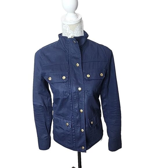 J. Crew Downtown Field Jacket Coat Waxed Cotton Anorak Navy Blue Women's XXS - Picture 4 of 14